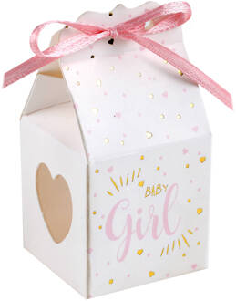 cadeaudoosjes baby girl - Babyshower bedankje - 6x stuks - wit/roze - 4 cm - dochter - Cadeaudoosjes