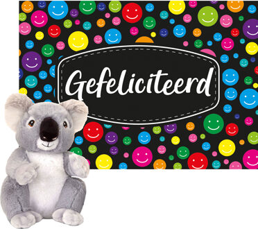 Cadeaukaart Gefeliciteerd met knuffeldier koala 18 cm - Knuffeldier Multikleur