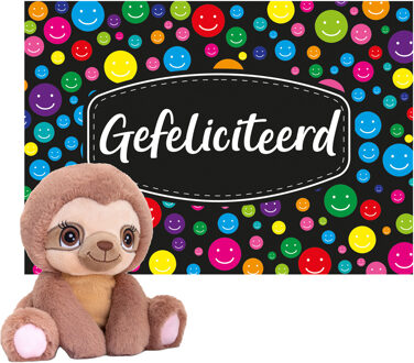 Cadeaukaart Gefeliciteerd met knuffeldier luiaard 16 cm - Knuffeldier Multikleur