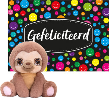 Cadeaukaart Gefeliciteerd met knuffeldier luiaard 25 cm - Knuffeldier Multikleur