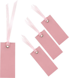 cadeaulabels met lintje - set 48x stuks - roze - 3 x 7 cm - naam tags - Cadeauversiering