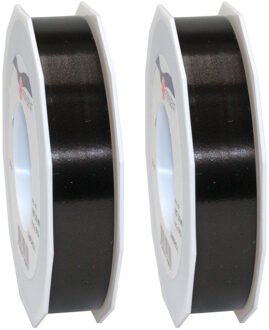 Cadeaulint - 2x - 2,5 cm x 91 meter - zwart - satijn - sierlint - cadeaus inpakken