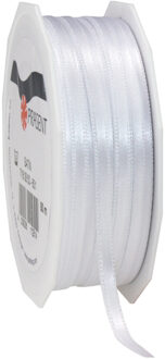 Cadeaulint Satijn - 0.6 cm x 50 meter - Wit - cadeaus inpakken - sierlint