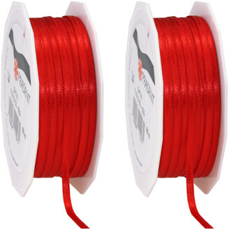 Cadeaulint Satijn - 2x - 0.3 cm x 50 meter - Rood - cadeaus inpakken - sierlint