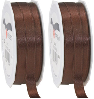 Cadeaulint Satijn - 2x - 1 cm x 25 meter - bruin - cadeaus inpakken - sierlint