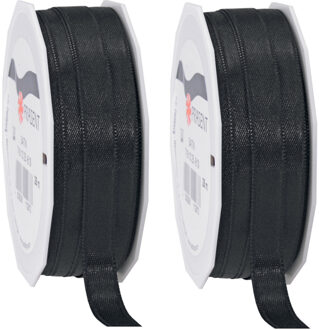 Cadeaulint Satijn - 2x - 1 cm x 25 meter - zwart - cadeaus inpakken - sierlint