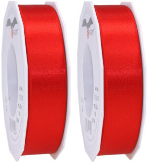 Cadeaulint Satijn - 2x - 2.5 cm x 25 meter - rood - cadeaus inpakken - sierlint
