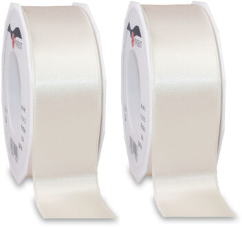 Cadeaulint Satijn - 2x - 4 cm x 25 meter - beige - cadeaus inpakken - sierlint