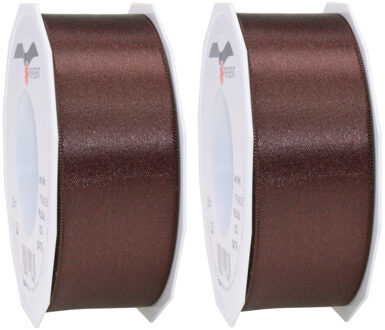 Cadeaulint Satijn - 2x - 4 cm x 25 meter - bruin - cadeaus inpakken - sierlint