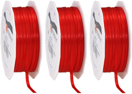 Cadeaulint Satijn - 3x - 0.3 cm x 50 meter - Rood - cadeaus inpakken - sierlint