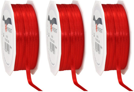 Cadeaulint Satijn - 3x - 0.6 cm x 50 meter - Rood - cadeaus inpakken - sierlint