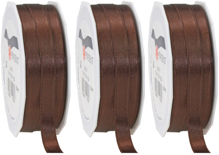 Cadeaulint Satijn - 3x - 1 cm x 25 meter - bruin - cadeaus inpakken - sierlint