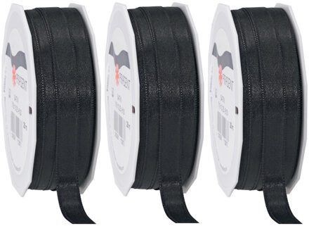 Cadeaulint Satijn - 3x - 1 cm x 25 meter - zwart - cadeaus inpakken - sierlint