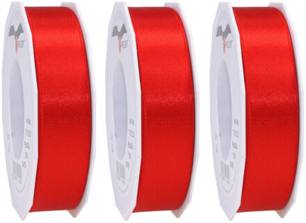 Cadeaulint Satijn - 3x - 2.5 cm x 25 meter - rood - cadeaus inpakken - sierlint