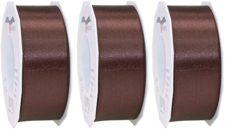 Cadeaulint Satijn - 3x - 4 cm x 25 meter - bruin - cadeaus inpakken - sierlint