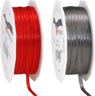 Cadeaulint/sierlint pakket - antraciet/rood - 3 mm x 50 meter - Hobby/decoratie/knutselen