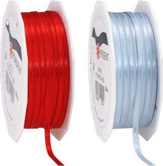 Cadeaulint/sierlint pakket - lichtblauw/rood - 3 mm x 50 meter - Hobby/decoratie/knutselen