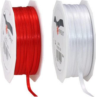 Cadeaulint/sierlint pakket - wit/rood - 3 mm x 50 meter - Hobby/decoratie/knutselen