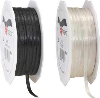 Cadeaulint/sierlint pakket - zwart/beige - 3 mm x 50 meter - Hobby/decoratie/knutselen