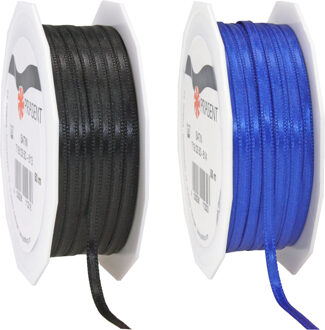 Cadeaulint/sierlint pakket - zwart/blauw - 3 mm x 50 meter - Hobby/decoratie/knutselen