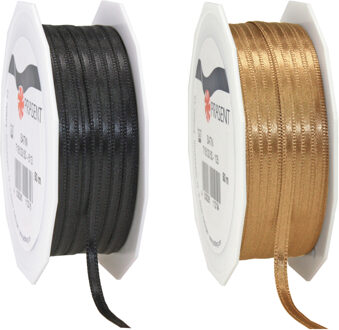 Cadeaulint/sierlint pakket - zwart/brons - 3 mm x 50 meter - Hobby/decoratie/knutselen