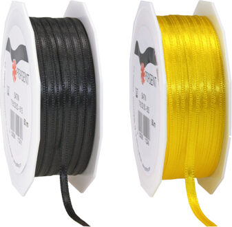 Cadeaulint/sierlint pakket - zwart/geel - 3 mm x 50 meter - Hobby/decoratie/knutselen