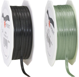 Cadeaulint/sierlint pakket - zwart/lichtgroen - 3 mm x 50 meter - Hobby/decoratie/knutselen