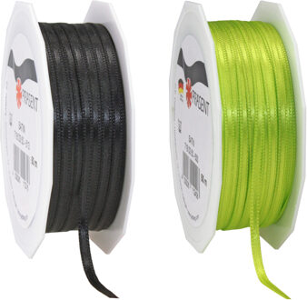 Cadeaulint/sierlint pakket - zwart/limegroen - 3 mm x 50 meter - Hobby/decoratie/knutselen