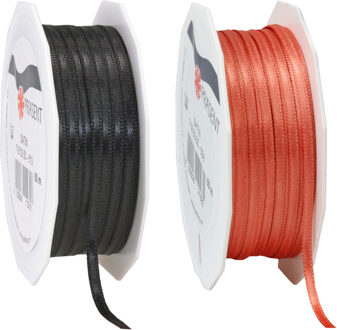 Cadeaulint/sierlint pakket - zwart/oranje - 3 mm x 50 meter - Hobby/decoratie/knutselen