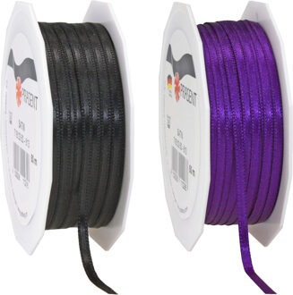 Cadeaulint/sierlint pakket - zwart/paars - 3 mm x 50 meter - Hobby/decoratie/knutselen