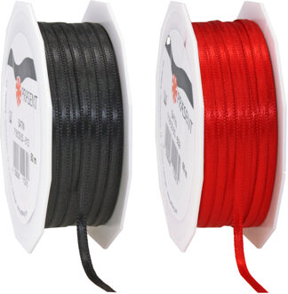 Cadeaulint/sierlint pakket - zwart/rood - 3 mm x 50 meter - Hobby/decoratie/knutselen
