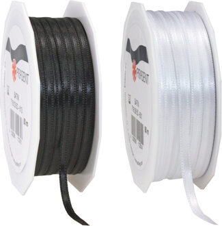 Cadeaulint/sierlint pakket - zwart/wit - 3 mm x 50 meter - Hobby/decoratie/knutselen