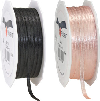 Cadeaulint/sierlint pakket - zwart/zalmroze - 3 mm x 50 meter - Hobby/decoratie/knutselen