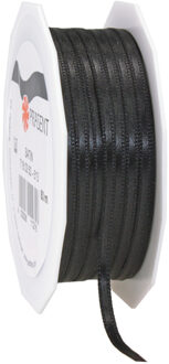 Cadeaulint/sierlint Satijn - 0.3 cm x 50 meter - zwart - cadeaus inpakken - decoratie