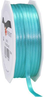 Cadeaulint/sierlint Satijn - 0.6 cm x 50 meter - Turquoise - cadeaus - Cadeaulinten Blauw