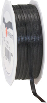 Cadeaulint/sierlint Satijn - 0.6 cm x 50 meter - zwart - cadeaus inpakken - decoratie