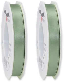 Cadeaulint/sierlint Satijn - 2x - 1.5 cm x 25 meter - Salie Groen - cadeaus inpakken - decoratie
