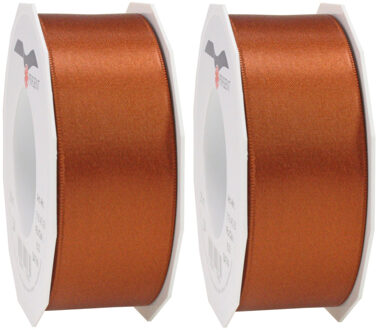 Cadeaulint/sierlint Satijn - 2x - 4 cm x 25 meter - koper - cadeaus inpakken - decoratie