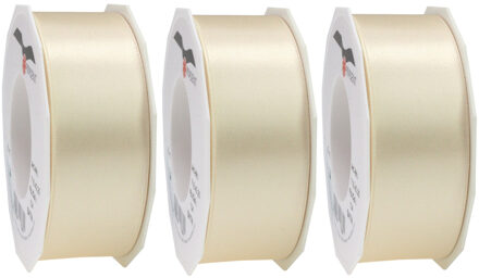 Cadeaulint/sierlint Satijn - 3x - 4 cm x 25 meter - creme wit - cadeaus inpakken - decoratie