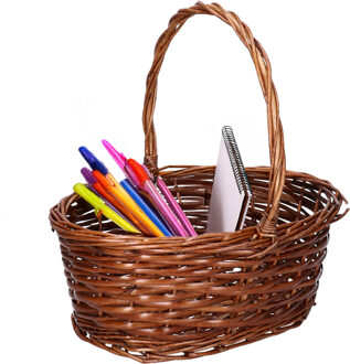 Cadeaumand met hengsel - bruin - riet - 25 x 18 x 11 cm