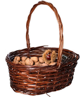 Cadeaumand met hengsel - donkerbruin - riet - 35 x 27 x 13 cm