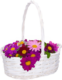 Cadeaumand met hengsel - wit - riet - 35 x 27 x 13 cm