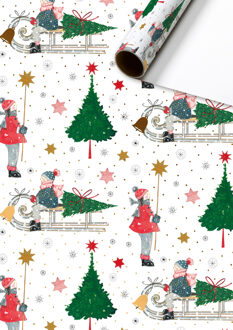 Cadeaupapier Kerstboom Slee Multikleur - Print