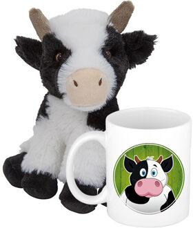 Cadeauset kind - Koeien knuffel 19 cm en Drinkbeker/mok Koe 300 ml