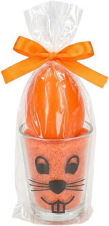 Cadeauset Pasen - oranje - 11 cm - in glas - decoratie zand - kaars - paasversiering