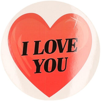 Cadeausticker - 1x - rond - I Love You hart - 9 cm - transparant - sticker Rood