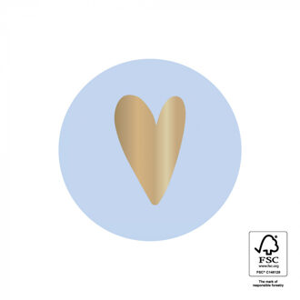 Cadeausticker Hartje Pastel Lichtblauw/Goud
