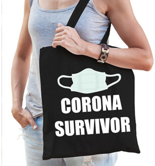 Cadeautas corona survivor zwart katoen voor dames