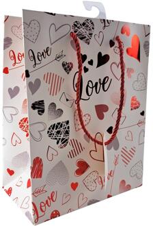 Cadeautasje harten 3 assorti 18x10x23 cm wit