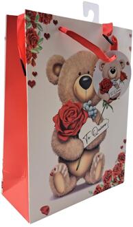 Cadeautasje teddybeer bloem 24x18x8 cm wit